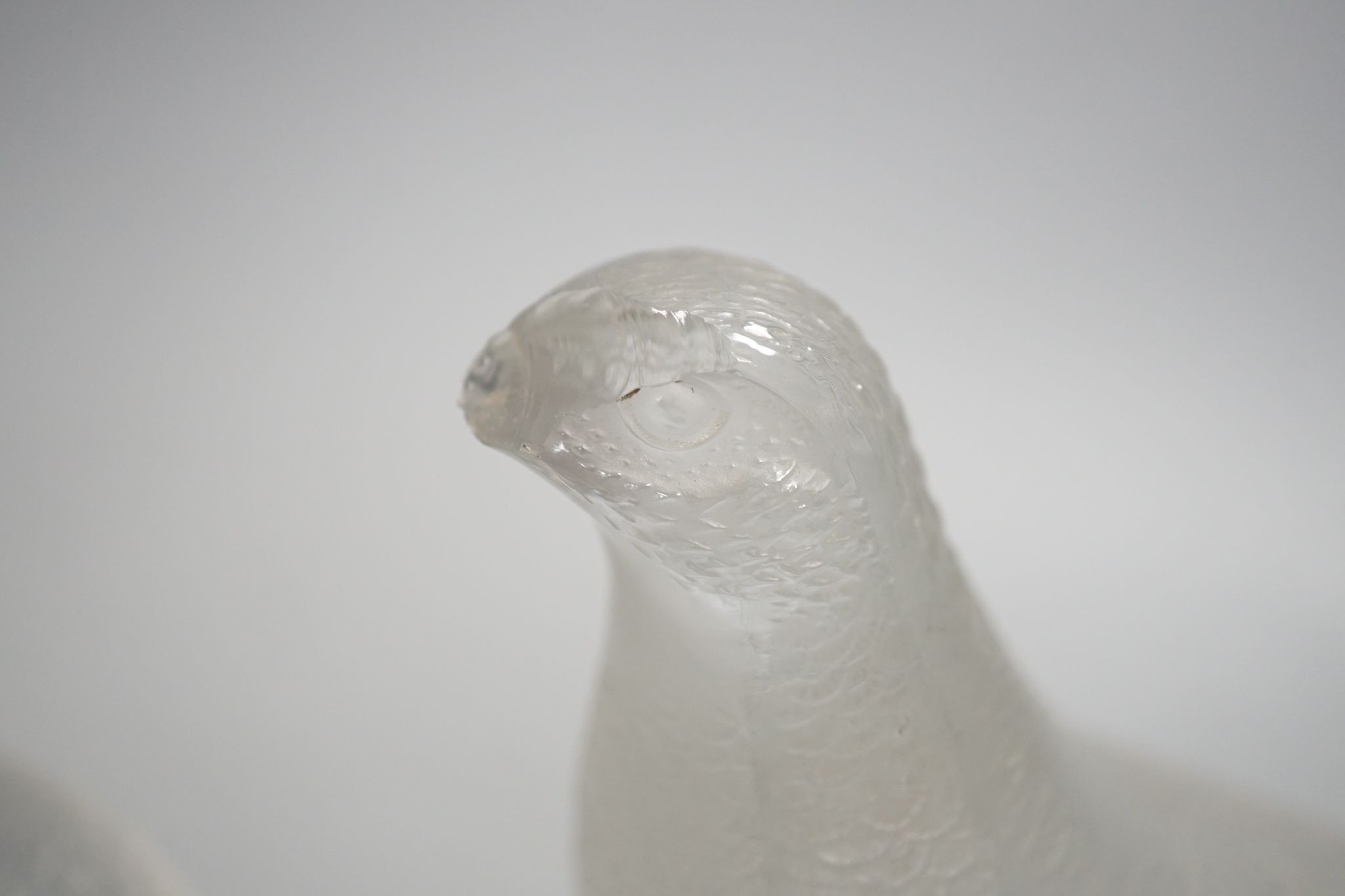 A pair Lalique glass partridges, Tallest 17 cms high.